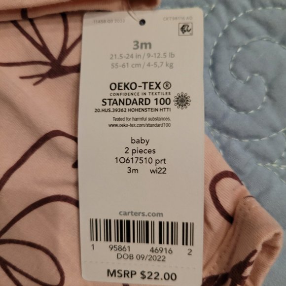 Carter's Baby Girls 2-Pc Bodysuit Set, Pink Shirt Purple Flowers & Pants w Bows - Picture 9 of 12